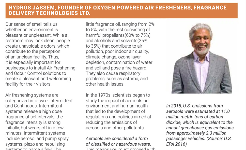 Hydros Jassem, Founder Of Oxygen Powered Air Fresheners, Fragrance Delivery Technologies Ltd.